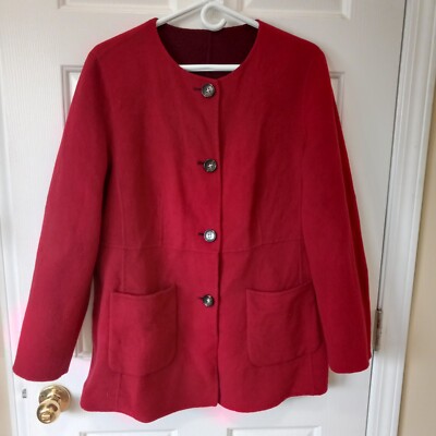 TALBOTS Women's Wool Nylon Reversible Reg Burgundy Button Jacker Career 16 Pet