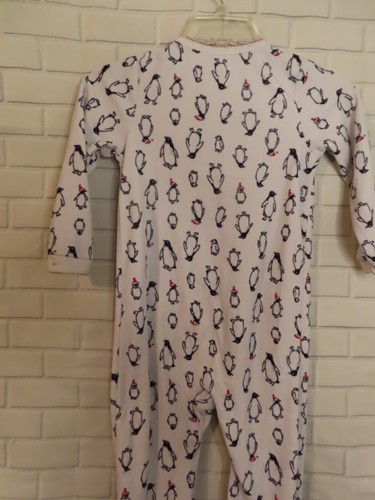 Unisex Zip Up Footed Fleece Pajama One Piece Size 5T White PENGUINS - Picture 2 of 3