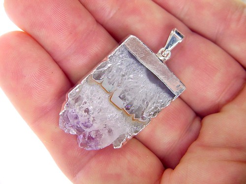 ABER Silber galvanisierter Amethyst Geode Scheibe Anhänger mit SP Kette 9775K - Bild 2 von 3