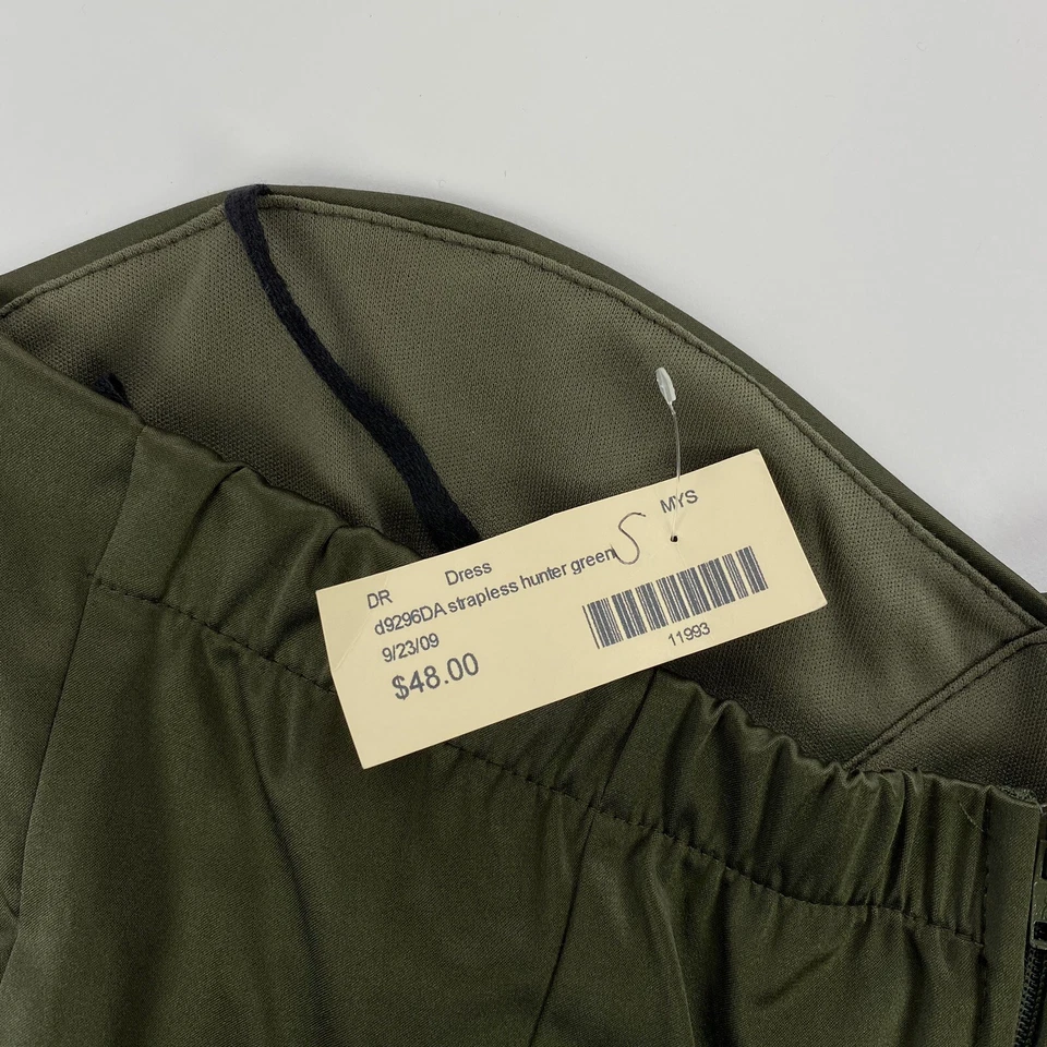 Sexy Vestido Mystic S Verde Oliva Funda Satén Sin Tirantes Corto Plisado Cóctel Foto 4 de 4