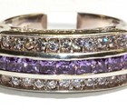 925 Sterling Silver natural gemstone amethyst cubic zirconia cz band ring 5.7g — photo 2
