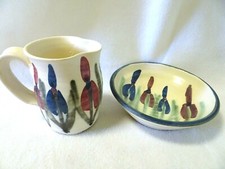 Seagrove Pottery, North Carolina Set of Creamer w. Cereal Bowl-Abstract Design