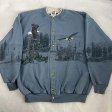 Vintage 90s Eagle Nature All Over Print Blue Art Unlimited Sweatshirt XL Snap Up