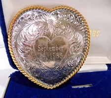 Montana Silversmiths German Silver Plate Western Floral Heart Belt Buckle 1985