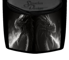 Gray Twin Fire Breathing Dragon Menacing Hood Wrap Vinyl Graphic Decal 58