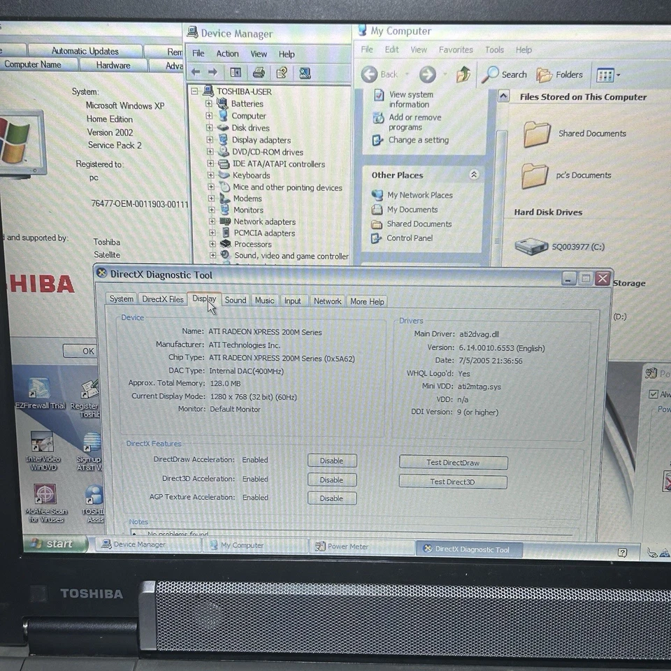 Toshiba Satellite M55 Laptop Intel Celeron Windows XP W/ Restore Disk & Charger - Image 3 of 4