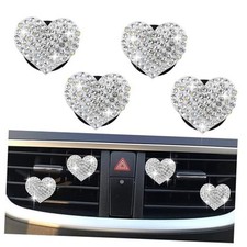4PCS Heart-Shaped Car Vent Clips with Rhinestone,Bling Air Vent Clips Car White