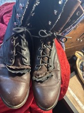 Leather Boots Lace Up Women Sz 9 Med Blk/Dk B...