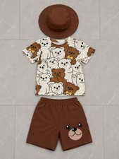 Baby/Toddler Bear Print Short Sleeve T-Shirt & Brown Shorts 2pc Set 3T