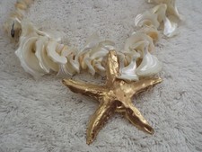 Goldtone Starfish Pendant White Shell Necklace