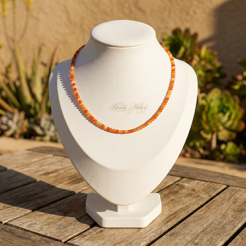 Faceted Carnelian Necklace Romantic Golden Hour Date Choker Vibrant Crystal Gift