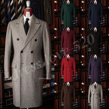 Wool Men's Long Overcoat Peak Lapel Formal Business Winter Outwear Men Long Coat
