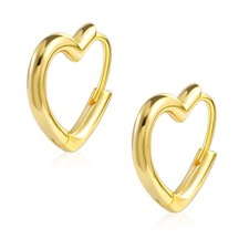 14K Gold Heart Hoop Earrings for Women Girls Small 13 millimeters,