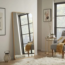 Image of Wall Mirror Camden Rectangular Brushed Gold Metal Frame- H150cm x L85cm x W3cm