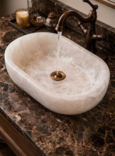 Lujoso lavabo ovalado de cristal de cuarzo blanco de piedra natural para baño