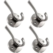 Brushed Nickel Coat Hooks 4 Pack Bathroom Hooks for Wall Robe Hook Decorative...