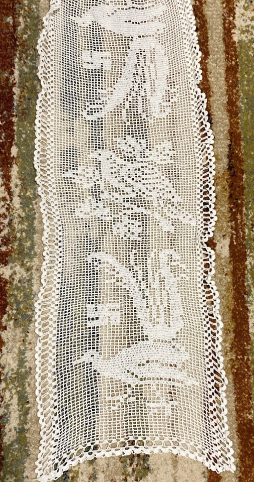 Filet Lyre Pattern RARE VINTAGE MARY CARD FILET CROCHET TABLE RUNNER DESIGN c1930 LYRE ...
