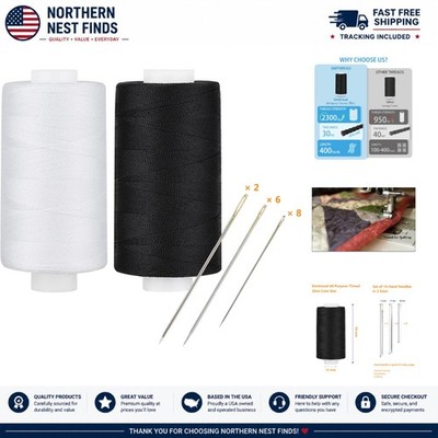 Versatile 400 Yards Polyester Thread in White & Black for Everyday Sewing Needs