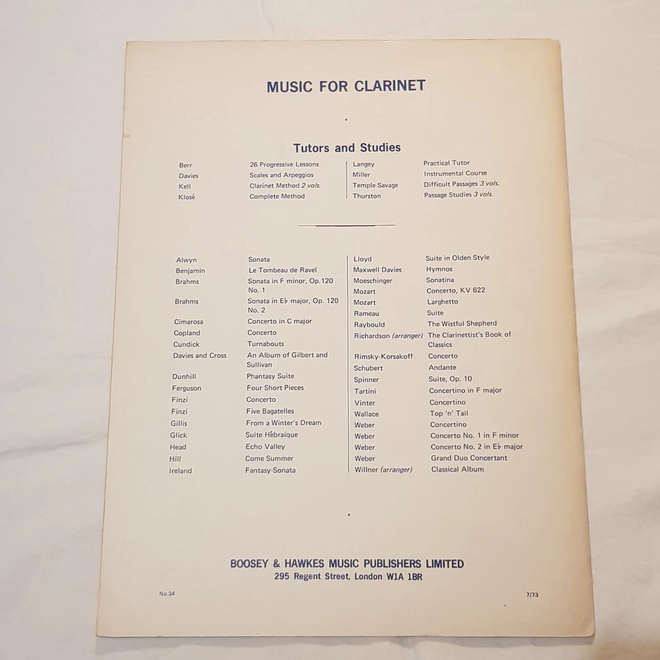 1945 Franz Shubert Andante for Octet Op. 166 for Clarinet Bb & Piano by Roth - Image 2 of 4