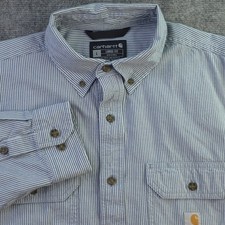Carhartt Shirt Large Loose Fit Blue Striped Long Sleeve Button Down Pockets