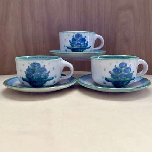 MA Hadley Blueberry Bouquet Teacup and Saucer 3 Sets Signed
