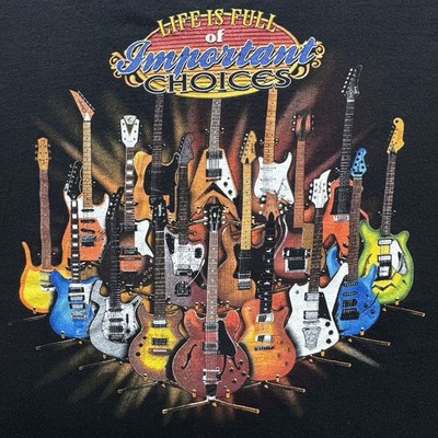 Vintage Important Choices Guitar Shirt XL Black Jerzees Heavyweight Music Tee