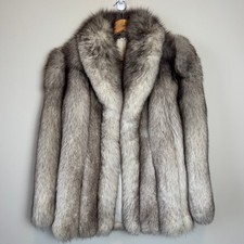 Vintage Silver Fox Fur Coat XL Bespoke Stroller Jacket 90s LUXE FREE SHIP