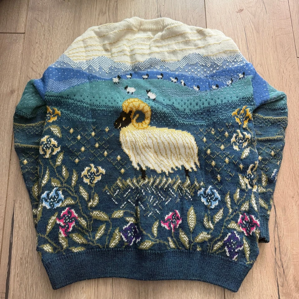 Simply Splendid Vintage Jumper Sheepdog Design Wool Cotton UK M - Image 2 of 4