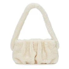 Elleme Paris Vague Shearling Natural Fur Cream Shoulder Handbag Bag Purse
