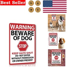 12x8 Inch Waterproof Beware of Dog Sign - Durable Tin Warning for All Spaces