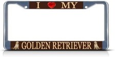 I Love My Golden Retriever Dog License Plate Frame Tag Holder Cover