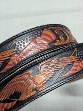 vintage TOOLED buckle belt AMERICA leather 40 western EAGLE leather USA cowhide