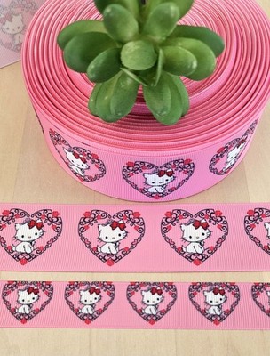 7/8, 1 & 1.5'' (1 YD) Hello Kitty Grosgrain Ribbon Hello Kitty Valentine Hearts