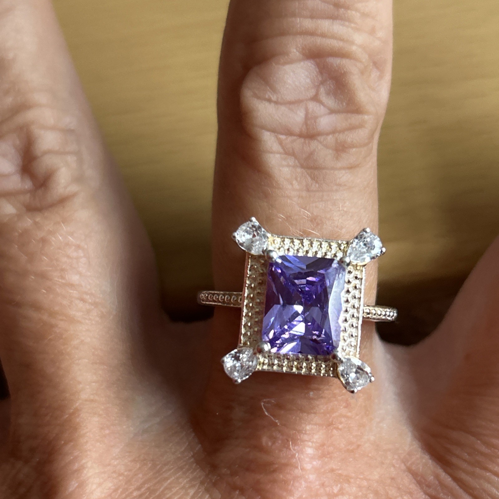 925 Silver Statement Purple/ Clear design Ring Si… - image 5