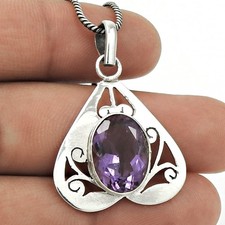 Amethyst Gemstone 925 Sterling Silver Engagement February Sister Bezel Pendant