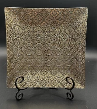 Vintage Georges Briard Iberia Gold Embossed Serving Tray Platter Flower MCM