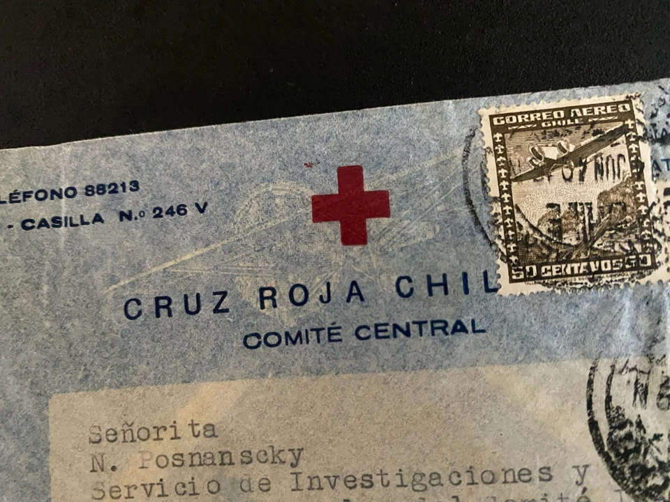 1940 Capa Correio Aéreo Cruz Vermelha do Chile para Lausanne CICV – Franquia Tricolor, Segunda Guerra Mundial - Imagem 2 de 3