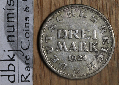 1924G Germany - 3 Mark - Weimar Republic - KM 43 - XF - Extra Fine