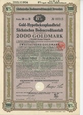 8% złoty hipoteczny list zastawny 2000 GM Sächsische Bodencreditanstalt Dresden 1928