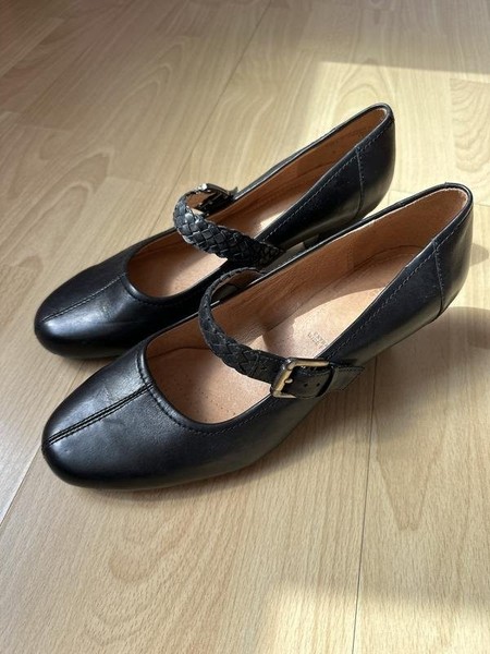Women Clarks Heels Black Leather 40 #7AQ8