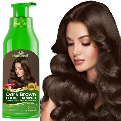 Herbishh Hair Color Shampoo Gray Hair – Magic Dye, Ammonia-Free 500ml Dark Brown