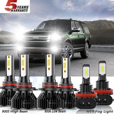 LED High Low+Fog Light Bulbs  White 9005+9006+H11For Ford Expedition 2004-2017