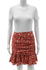 Veronica Beard Women Mini Silk Floral Skirt Red Zip Size 2
