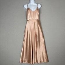 Birdy Grey Dress Womens Medium Rose Gold Shiny Satin Gown Bridesmaid Side Slit