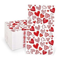 100 Sheet Valentine  s Day Guest Napkins Red Love Heart Disposable Napkins