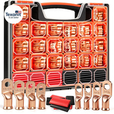 220PCS Battery Cable Ends AWG 2/0 1/0 1 2 4 6 8 Gauge, 110PCS Heavy Duty Copper