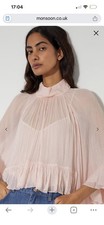 Monsoon Pink Crinkle Cape Blouse Top Medium Sheer Ruffle Boho Floaty Viscose