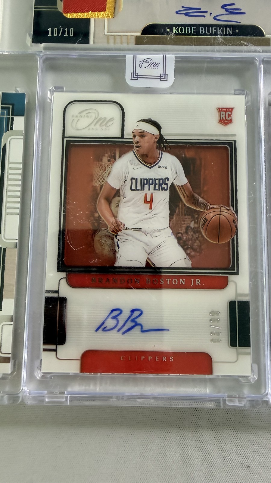 Kobe Bufkin Panini One and One RC Patch Auto 10/10 Micic Boston Gueye Lot (x4) ^ view 8
