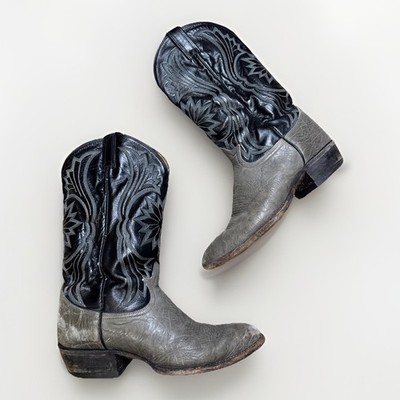 Vintage Tony Lama Black Gray Size 9 D Cowboy Boots Genuine Men's Rancher