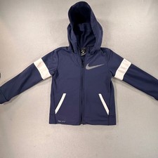 Nike Dri-FIT Kids Navy Blue Full Zip Hoodie Jacket Size 7 L White Accents